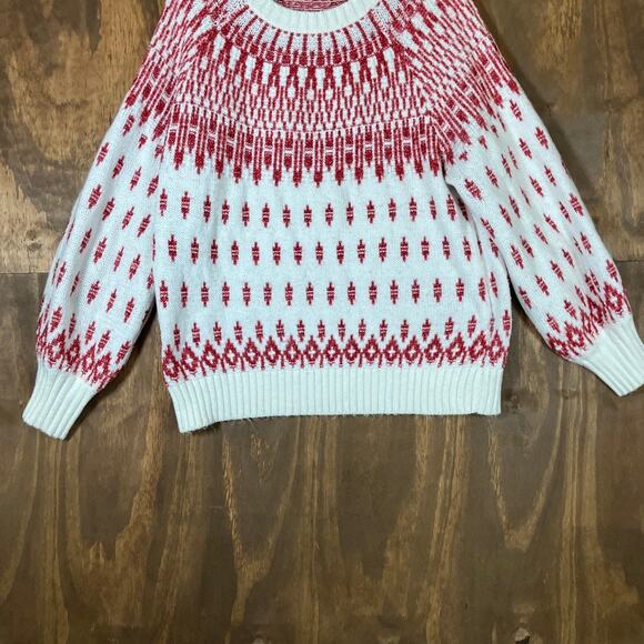 LOFT Womens Sweater White Red Fair Isle Comfy Winter Wool Blend XLarge - Picture 3 of 12
